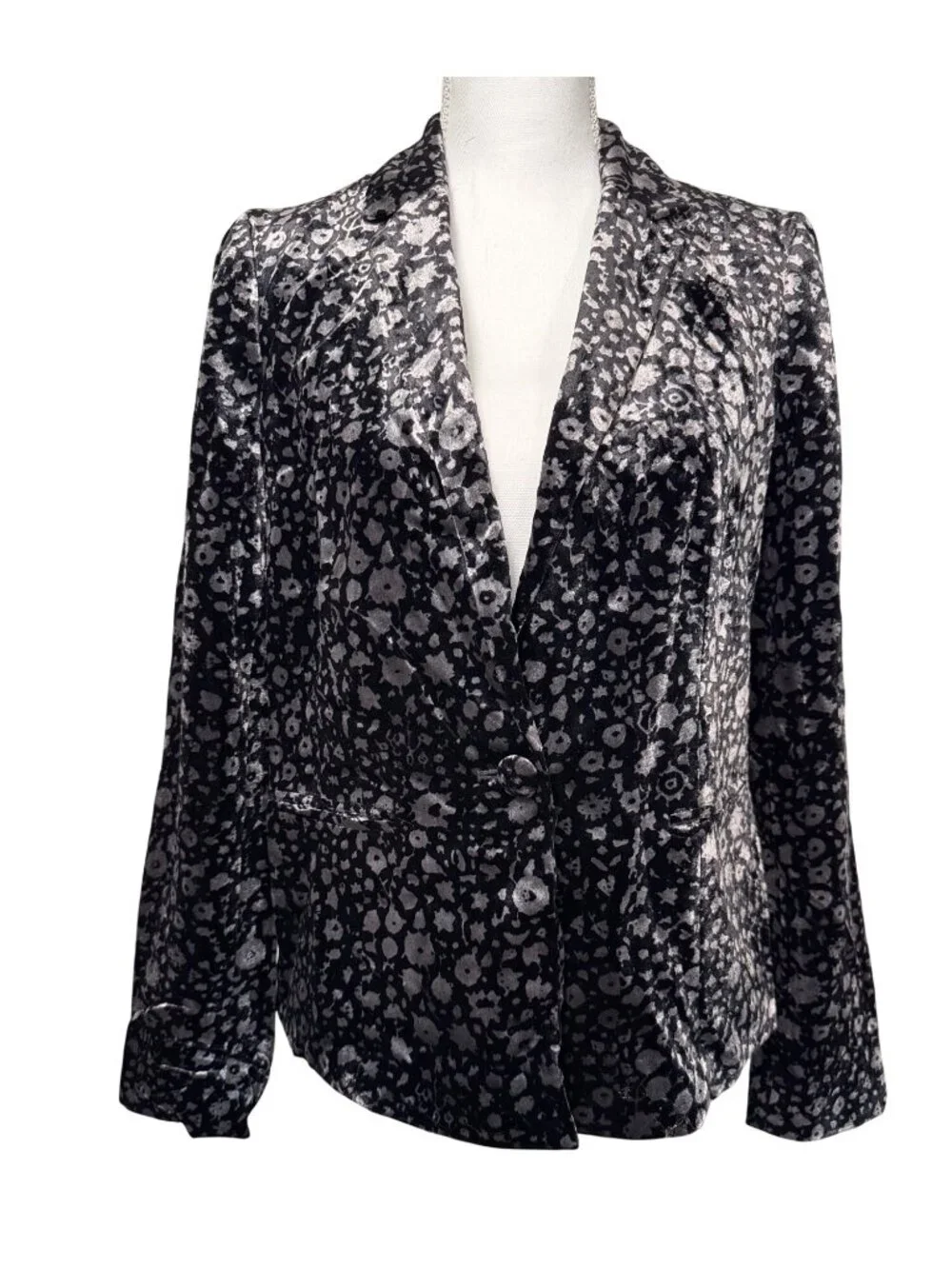 Anthropologie Elevenses Black Metallic Floral Velvet Blazer 6 Philippines Lined - Picture 1 of 12